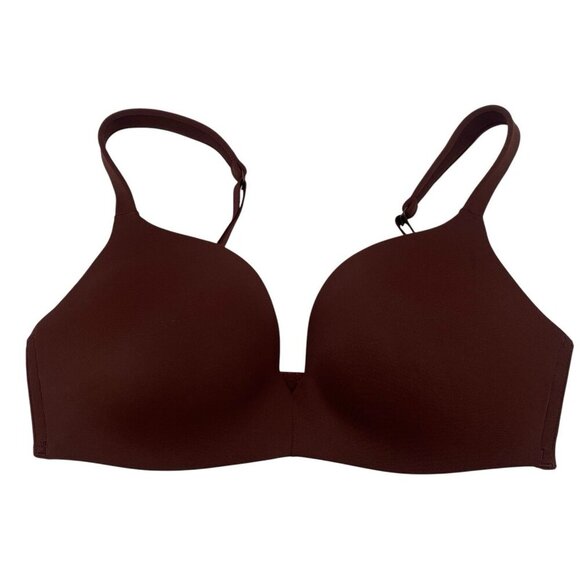 CACIQUE SIMPLY WIRE FREE PLUNGE NO WIRE BRA 32C BROWN T-SHIRT BRA - Picture 1 of 8